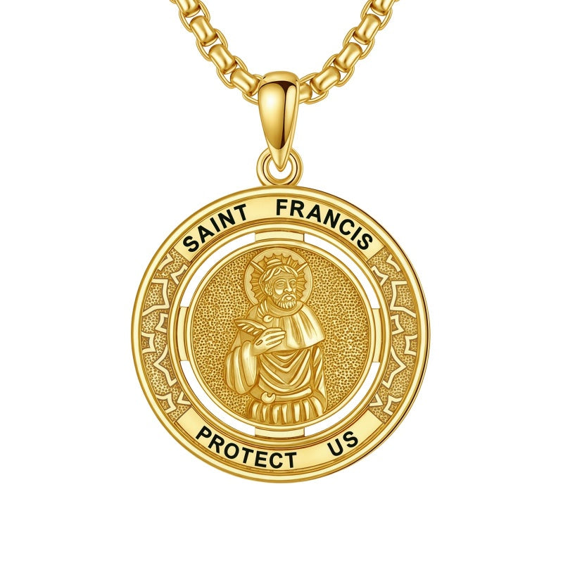14K Gold Plated Patron Saint Necklace Saint Medal Catholic Amulet Jewelry