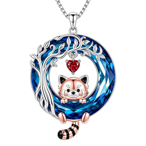 Sterling Silver Blue Crystal  Tree of Life Raccoon Bunny Cat Corgi  Pendant  Necklace  Anniversary Birthday Gifts