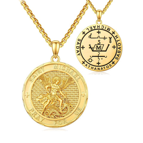 Christian Religious Medal Amulet 14K Gold Plated Pendant  Necklace