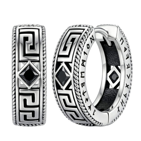 14K Gold Plated  Cubic Zircon Norse Viking Runes Hoop Earrings Viking Jewelry Gift for Men