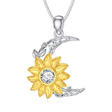 Sunflower Pendant Necklace Silver Birthstone Sunflower Moon Necklace Gift for Women