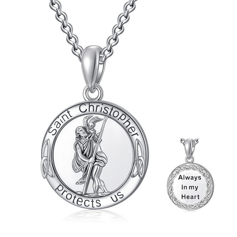 Sterling Silver Saint Michael Saint Christopher Amulet Pendant Necklace for Men