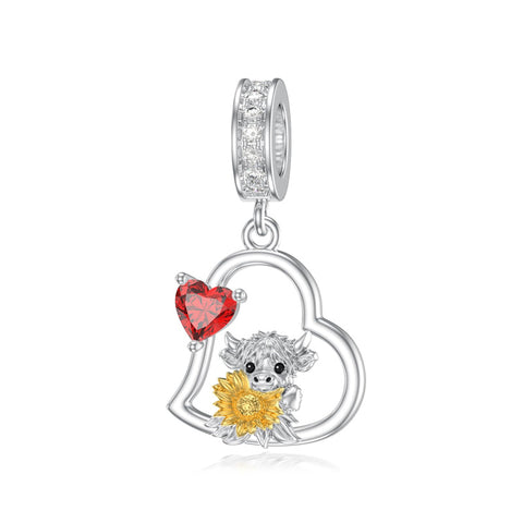 925 Sterling Silver Cubic Zircon Highland Cow Charm Beads