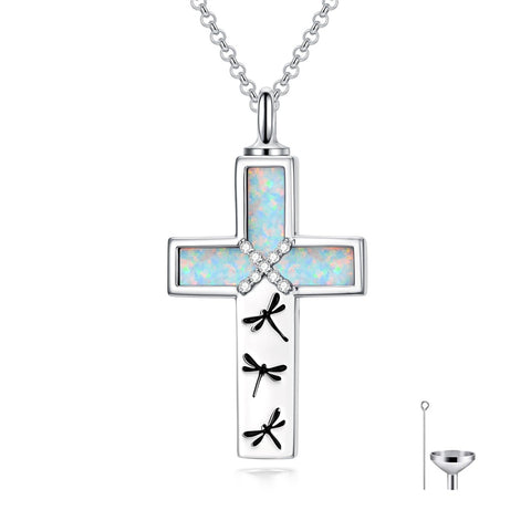Sterling Silver Abalone Shell Opal Butterfly Dragonfly Tree of Life Pet Paw Cross Urn Necklaces for Ashes