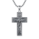 Sterling Silver Wooden Lion Orthodox Sword Wolf Cross Pendant Necklace