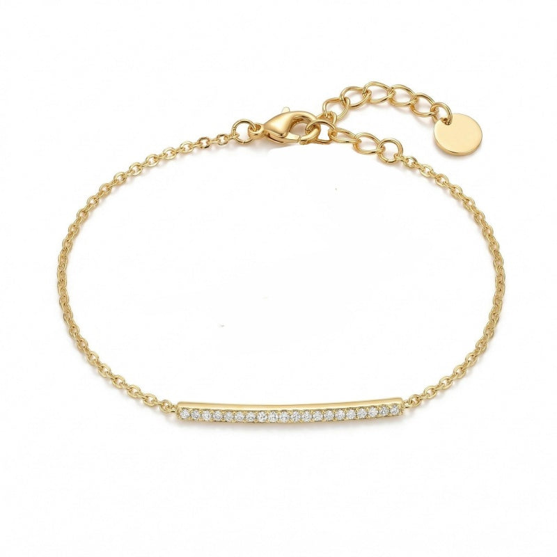 14K Gold  Plated Cubic Zirconia  Bar Bracelet Adjustable Chain for Women