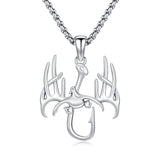 Fish Hook Necklace for Men 925  Silver Antler Duck Pendant Necklace Antler Fish Hook Hunting Jewelry Gifts for Father