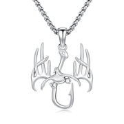 Sterling Silver Fish Hook& Antler Duck Pendant Necklace for Men