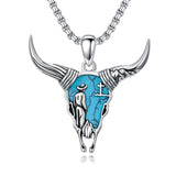 Sterling Silver Turquoise Cow Skull Pendant Necklace