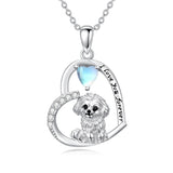 Sterling Silver Moonstone Pug Chihuahua Poodle German Shepherd Maltese Pendant Necklace Engraved wth I Love You Forever