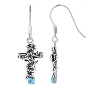 Sterling Silver Turquoise Flower Cross Dangle Earrings