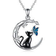 Black Cat Necklace Sterling Silver Moon NecklaceGifts For Cat Lovers Gifts Wife Mom Birthday