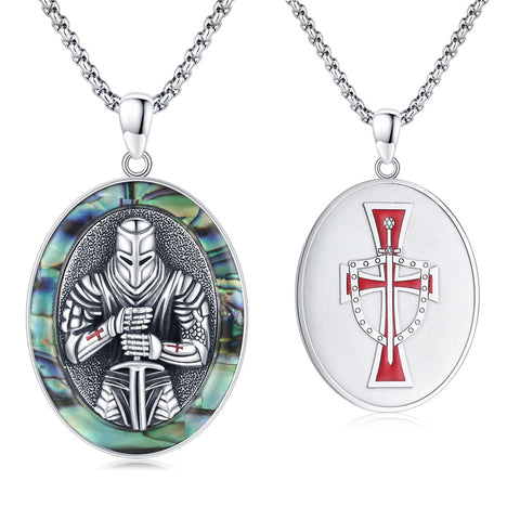 Sterling Silver Knights Templar & Cross Shield Pendant Necklace for Men