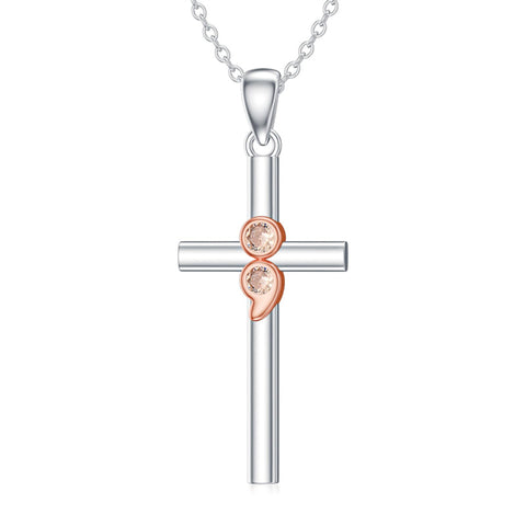 Sterling Silver Lion Semicolon Rose Sunflower Cross Pendant Religious Necklace