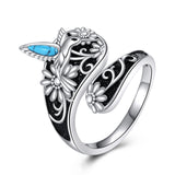 S925 Sterling Silver Turquoise Dragonfly/Highland Cow Spoon Ring Oxidized Wrap Ring  Gifts for Women Girls