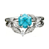 Sterling Silver Personalized Engraved 1-3CT Turquoise Engagement  Wedding Promise Ring Set for Her