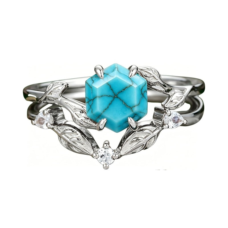 Sterling Silver Personalized Engraved 1-3CT Turquoise Engagement  Wedding Promise Ring Set for Her
