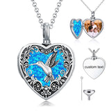 Sterling Silver Personalized Photo Opal Hummingbird Urn Necklace for Ashes