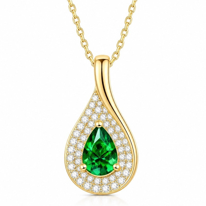 14K Gold  Plated 1CT Pear Teardrop Birthstone Pendant Necklace for Women