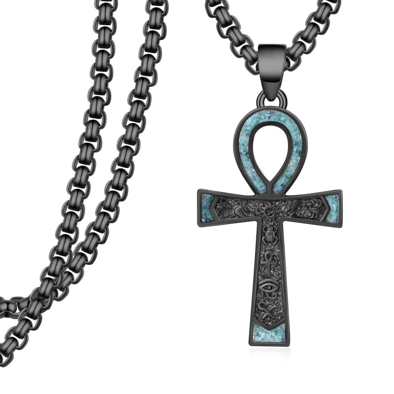 14K Gold Plated Turquoise Malachite Abalone Shell Cross Pendant Necklace for Men