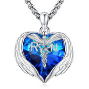 Sterling Silver Crystal Guardian Angel Caduceus Pendant Necklace