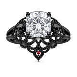 Sterling Silver 10K 14K 18K Gold Moissanite Gothic Black  Engagement Wedding Ring  for Women