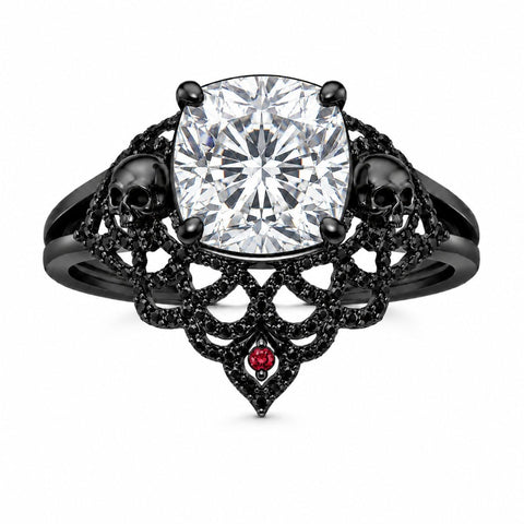 Sterling Silver 10K 14K 18K Gold Moissanite Gothic Black  Engagement Wedding Ring  for Women