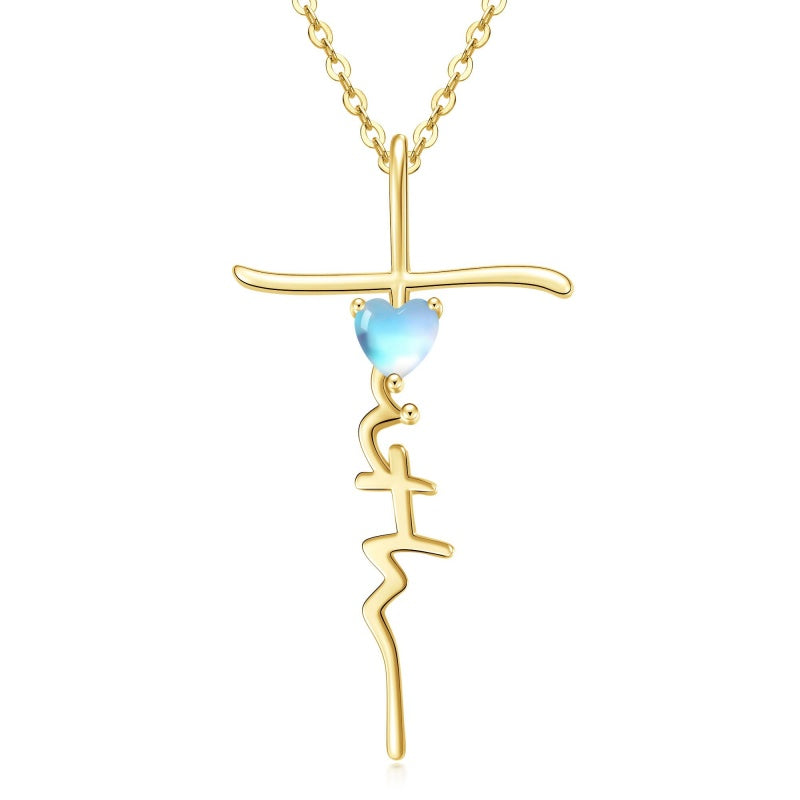 Cross Faith Heart 14K Gold Plated  Birthstone Necklaces for Women