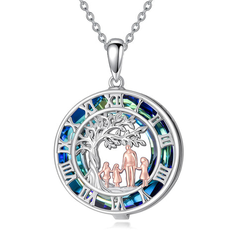 Sterling Silver Blue Crystal Tree of Life Father Daughter Mother Daughter Sister Pendant Necklace