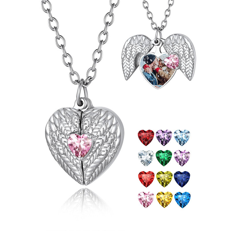 Copper Personalized Bitrthstone Photo Heart Pendant Necklace