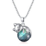 14K Gold Turquoise Larimar Labradorite Moss Agate Blue Sandstone  Cat Pendant Necklace