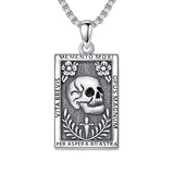 Sterling Silver Memento Mori Skull Pendant Necklace for Men