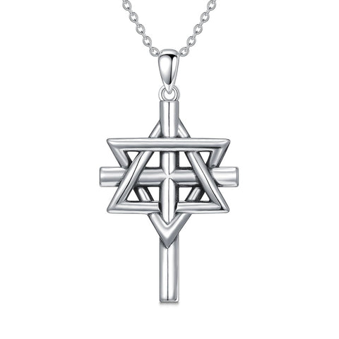 Sterling Silver Nial Cross David Pendant Necklace