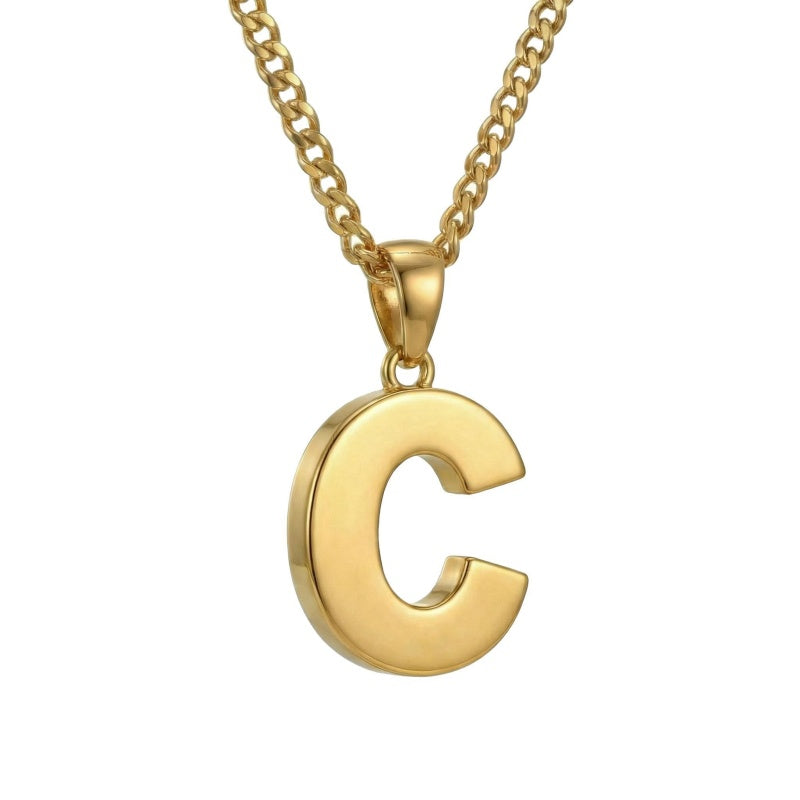Initial Pendant Necklace 14K Gold Plated with Cuban Chain