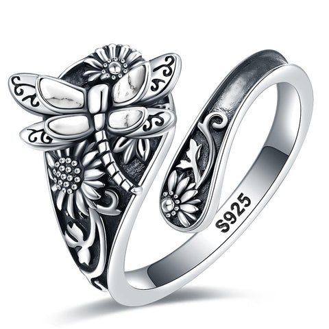 Sterling Silver Dragonfly Ring Butterfly Ring Hummingbird Spoon Ring Oxidized Animal Adjustable Ring for Women