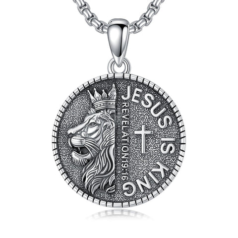 Sterling Silver Faith Bible Lion Pendant Necklace for Men