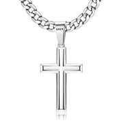 Sterling Silver Cross Pendant Necklace with 5mm Stainless SteelCuban Link Chain