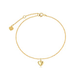 Real 14k Gold Puff Heart Anklet for Women, Love Ankle Bracelet Foot Jewelry Gifts for Her, 9+1+1 Inch