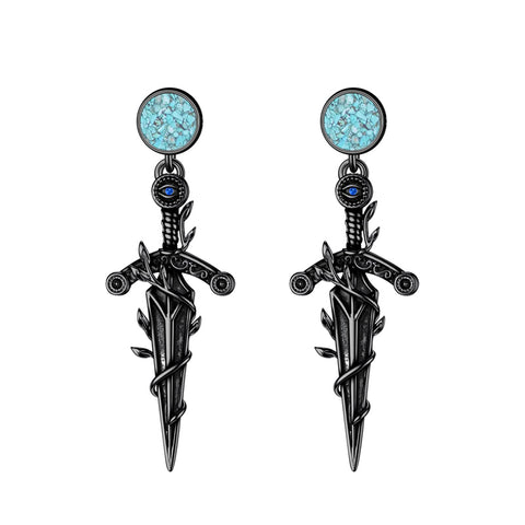 Sterling Silver Medieval Sword Dangle Cross Knives  Ankh Drop Earrings
