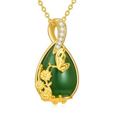 14K Gold Plated Natural Jade Hummingbird Cat Dragonfly Butterfly Bee Pendant Necklace for Women
