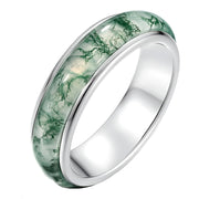 Sterling Silver 10K 14K 18K Nature Moss Agate Wedding Ring Engagement Ring