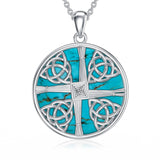 Cross Necklace 925 Silver Turquoise St Brigid Cross/Orthodox Cross/Witches Knot/Map/Sword Pendant Jewellery Birthday Gifts for Women Men