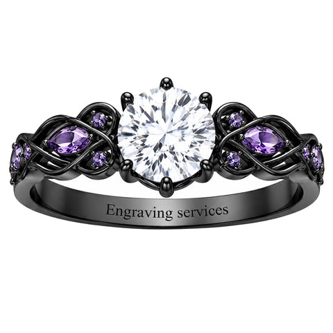 Sterling Silver 10K 14K 18K Gold Custom Engraved  Moissanite Gothic Ring for Women Halloween Gift
