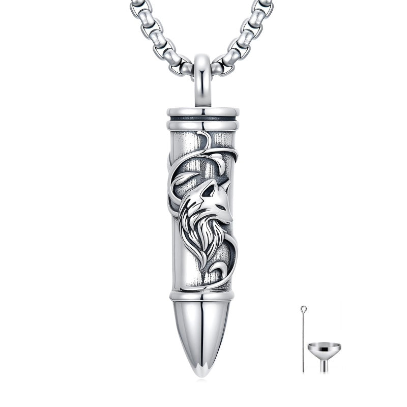 Sterling Silver Animal Angel Wings Pet Jesus Bullet Urn Necklaces for Ashes for Men