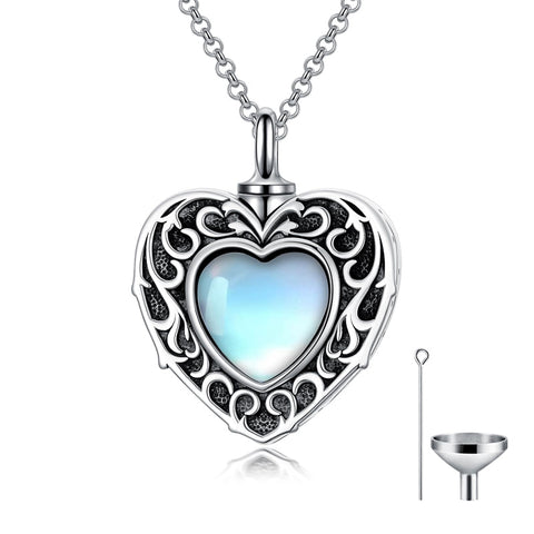 Sterling Silver Moonstone Turquoise Moss Agate Heart Shaped Urn Necklace for Ashes