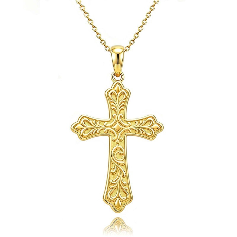 14K Plated Gold Cross Pendant Crucifix Necklace Christian Jewelry Baptism Religious Faith