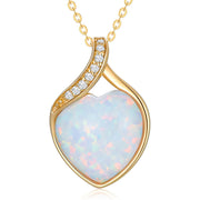 14k Gold White Opal Diamond Pendant Necklace