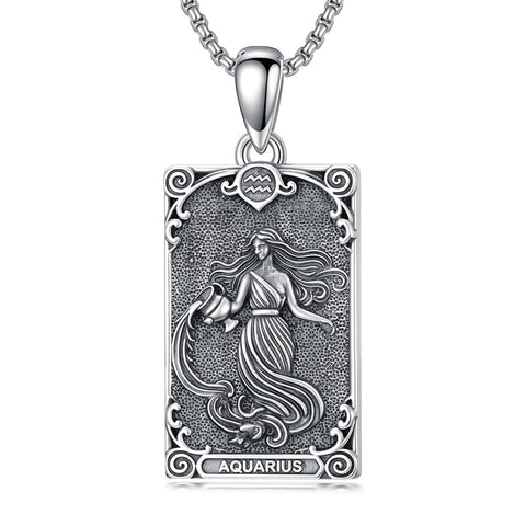 Sterling Silver Tarot Card 12 Zodiac Sign Pendant Necklace