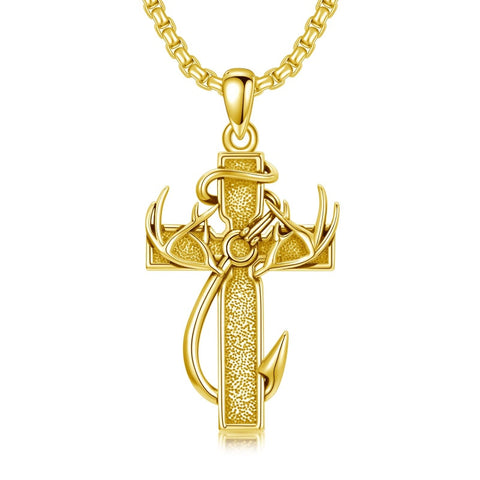 14K Gold Plated Cross Pendant Necklace for Men Religious Jewelry Christian Gift