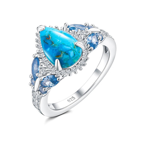 Sterling Silver Cushion Marquise Pear Round Oval Cut Turquoise Engagement Ring for Women